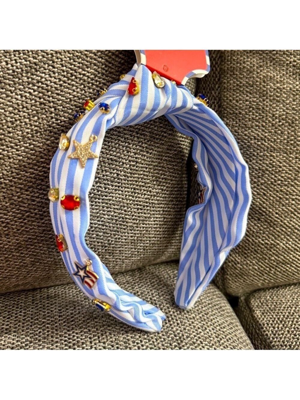 Piper K Americana Patriotic Stars Stripes 4th July Jeweled Blue Knotted Headband